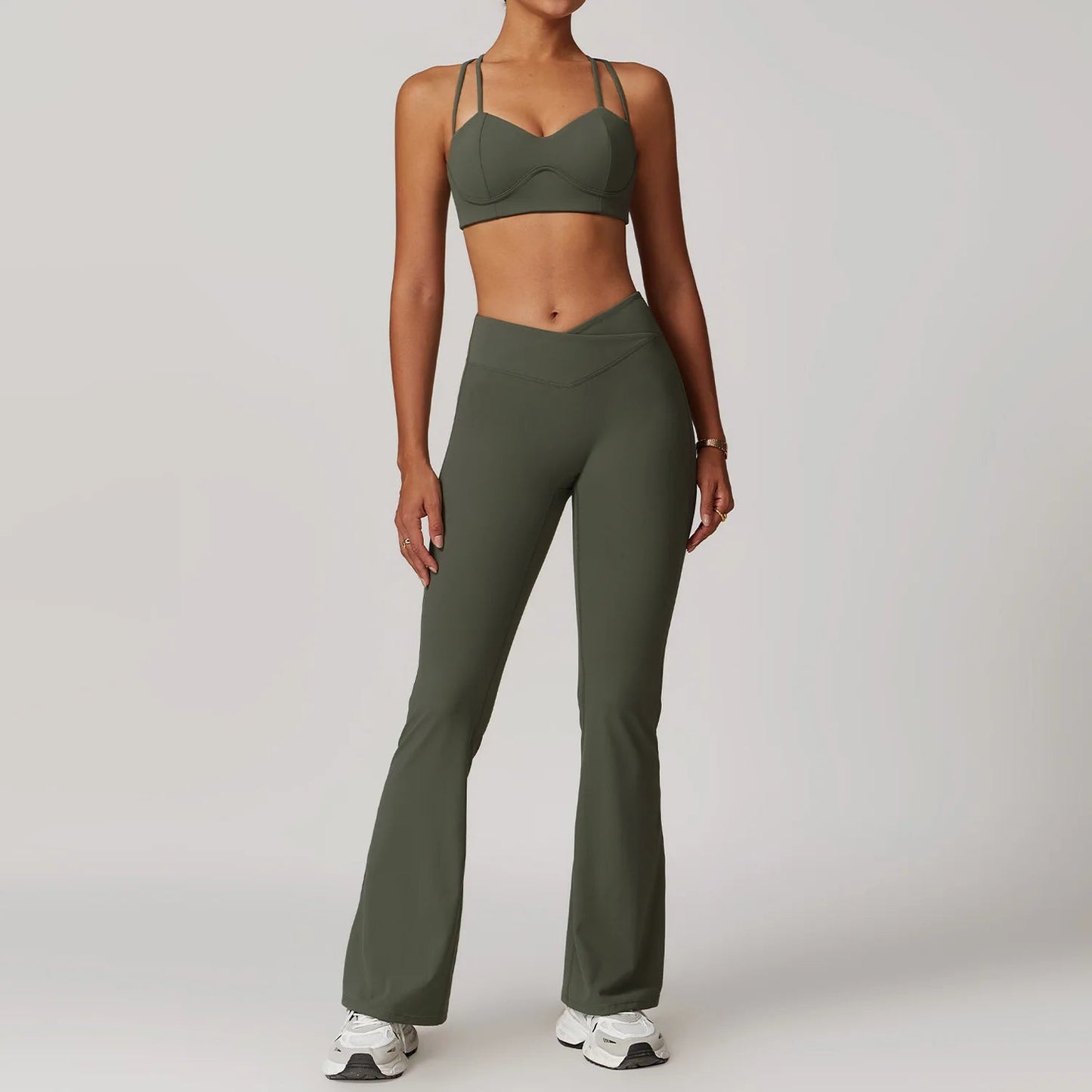 Dusty Green Women's Fitness Leggings Set - 2