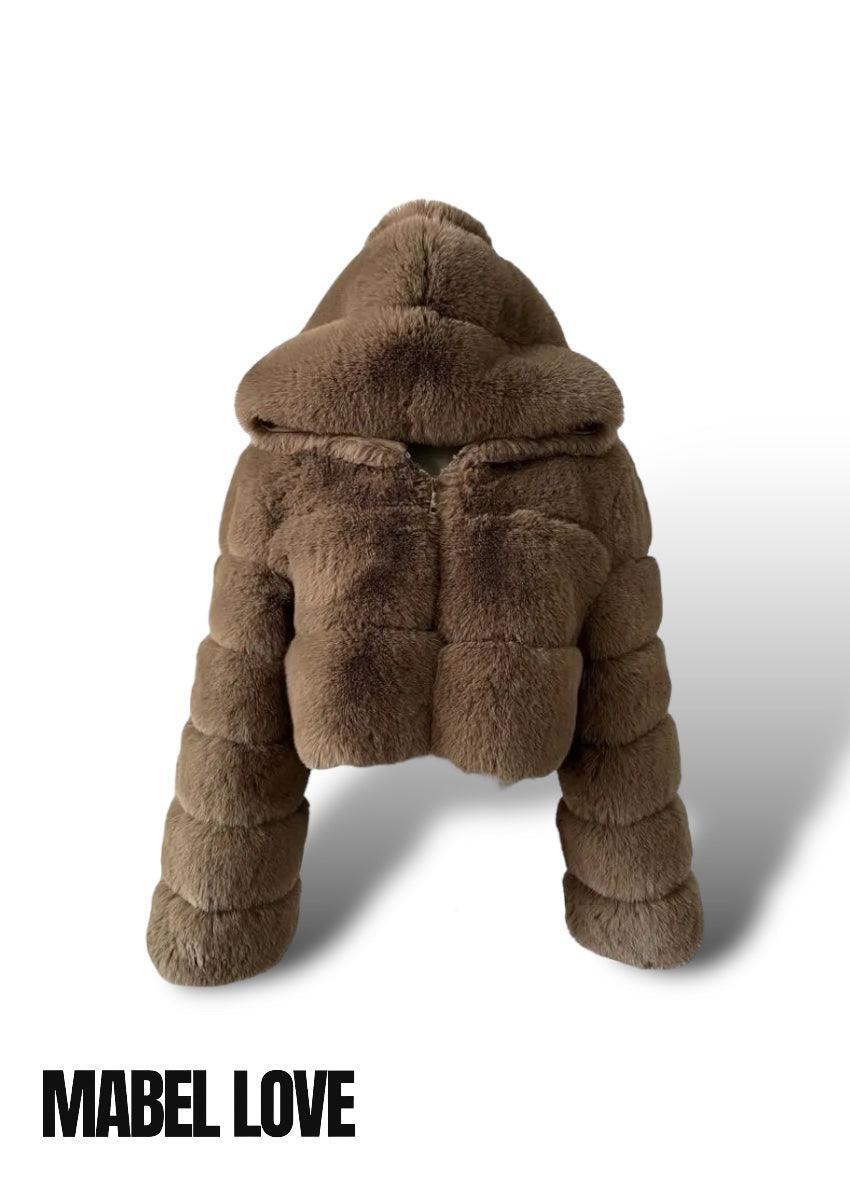 Abrigo corto de piel sintética con capucha desmontable Mabel