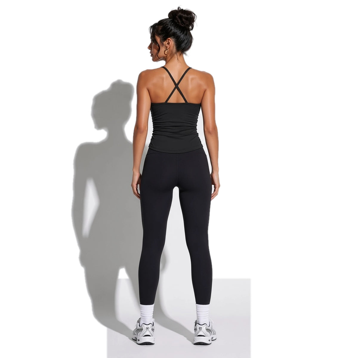 Ruched Yoga Tank Top — Black back