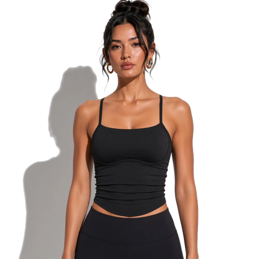 Ruched Yoga Tank Top — Black close-up