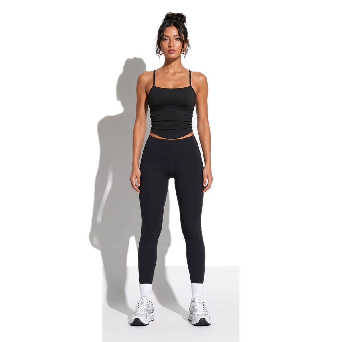 Ruched Yoga Tank Top — Black front