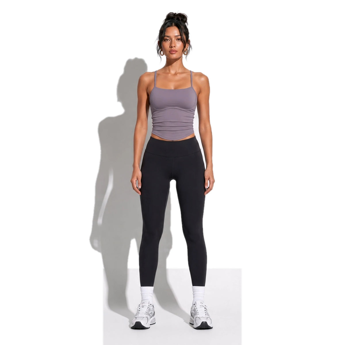 Ruched Yoga Tank Top — Gray Purple front