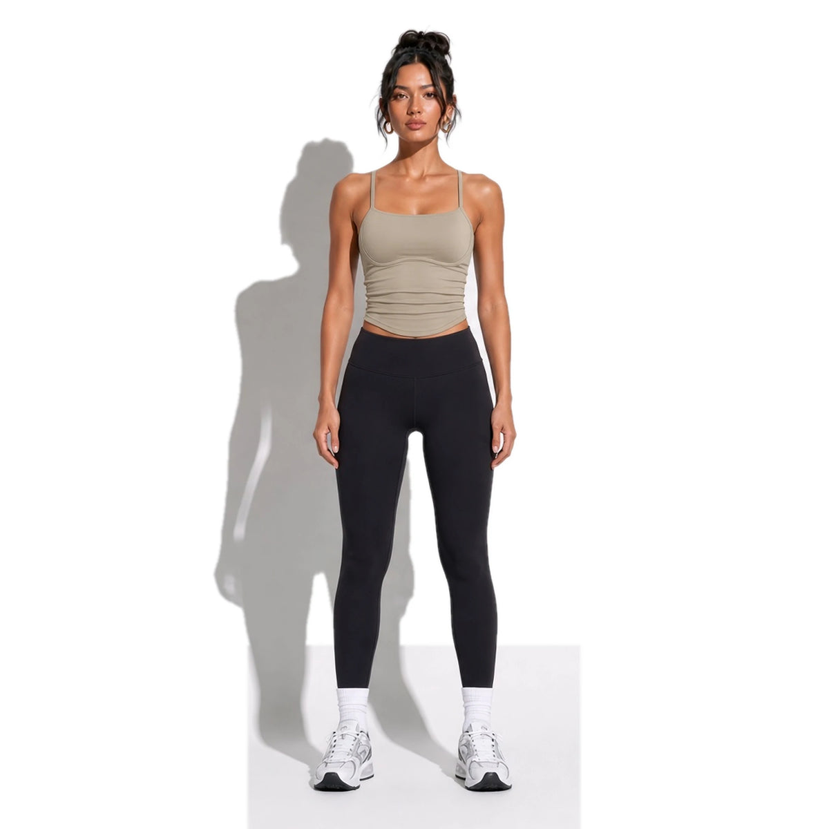 Ruched Yoga Tank Top — Pale Khaki front