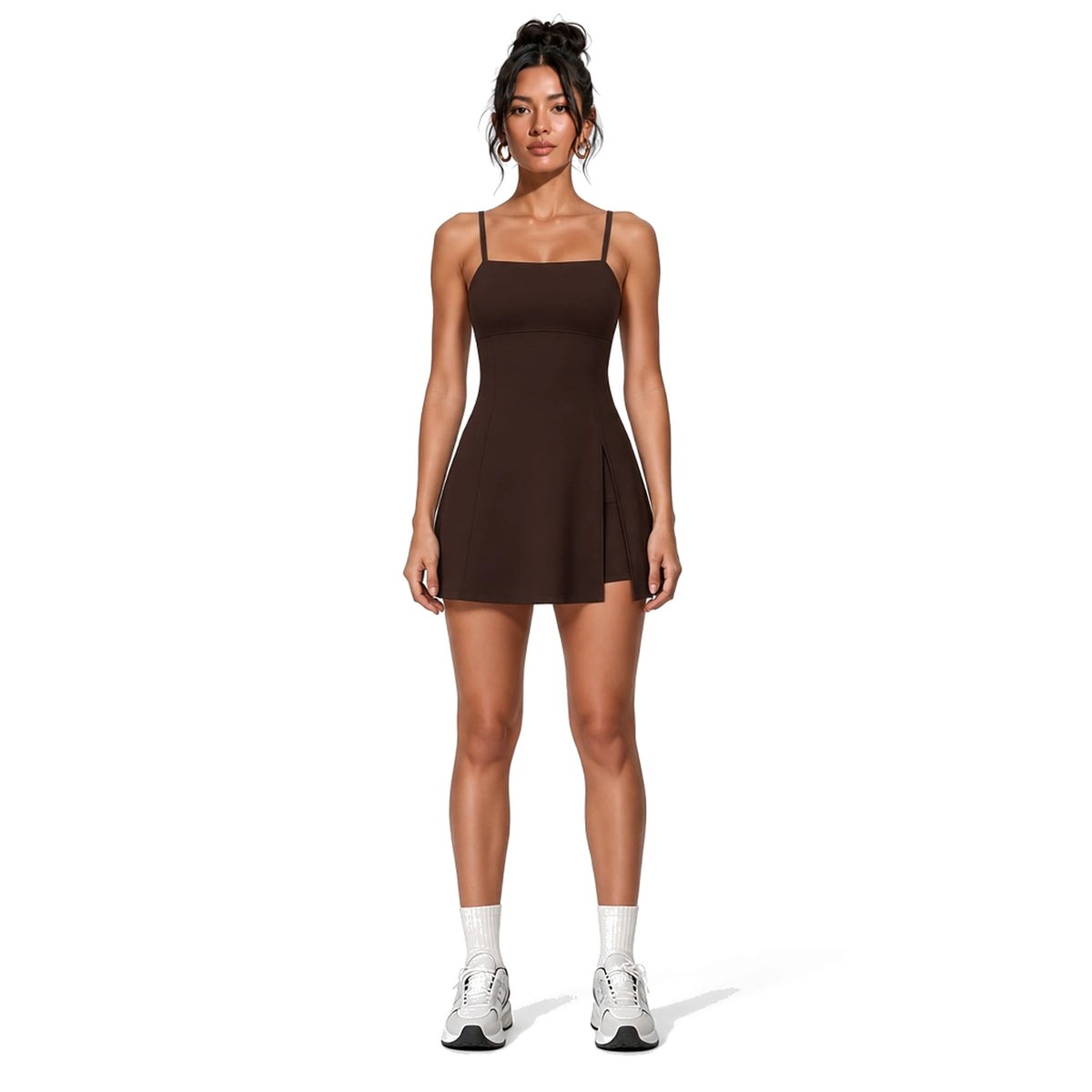 Workout Mini Dress — Dark Brown front