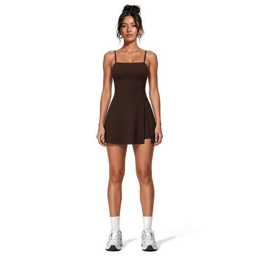 Workout Mini Dress — Dark Brown front
