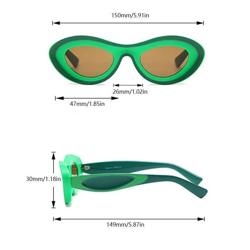 Size details of Green Y2K Sunglasses