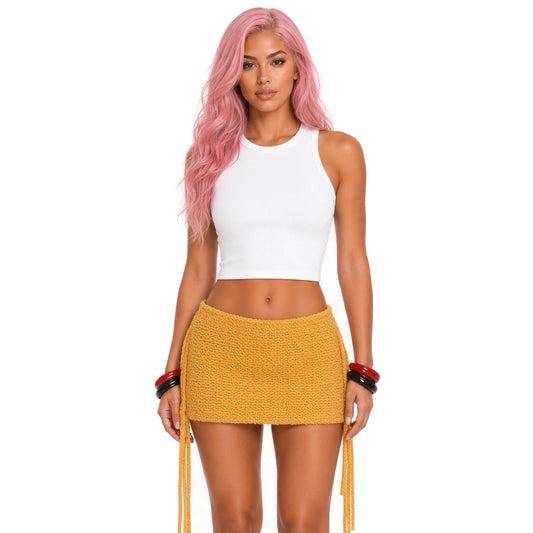 Fuzzy Knit Mini Skirt — yellow close-up