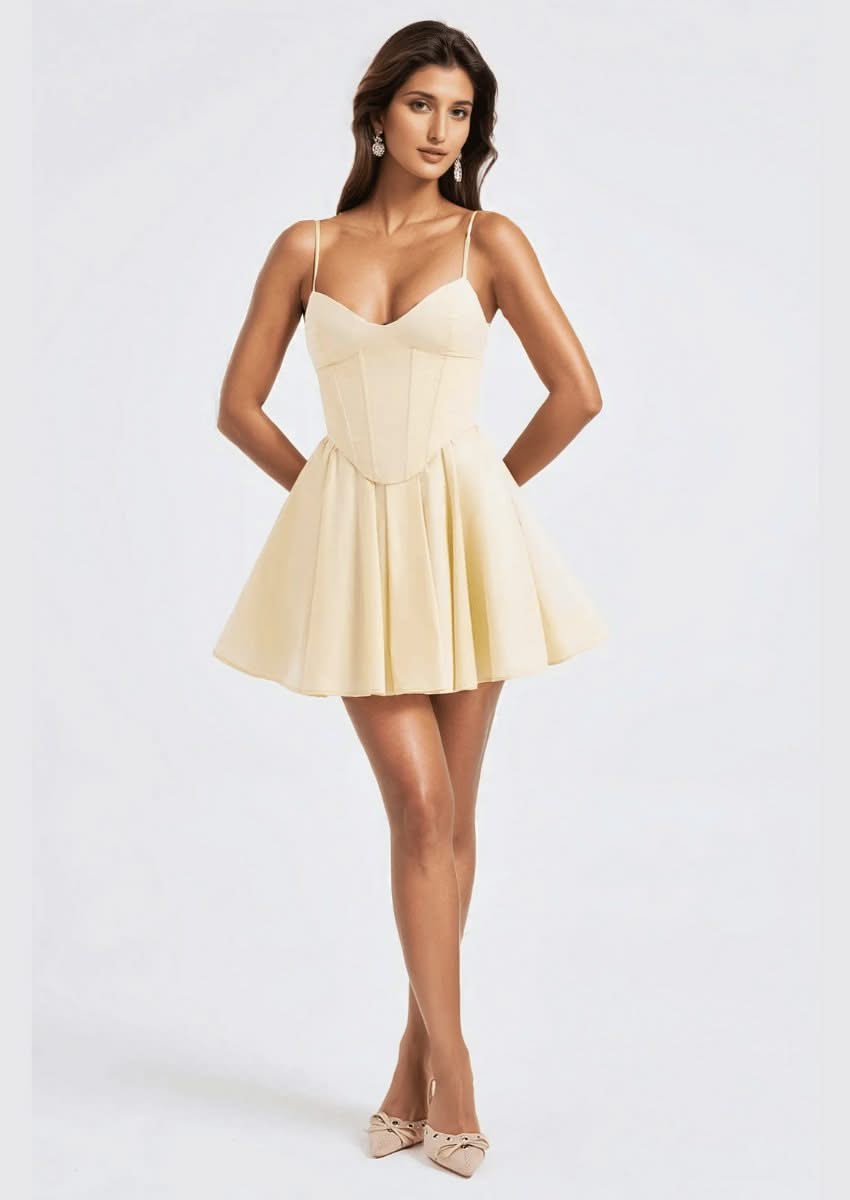 Yellow Pointed Waistline Solid Dress Yellow / L Yellow Pointed Waistline Solid Dress Yellow / L