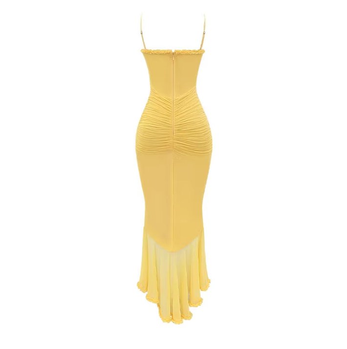 Back Yellow Strapless with a Sweetheart Neckline Dress