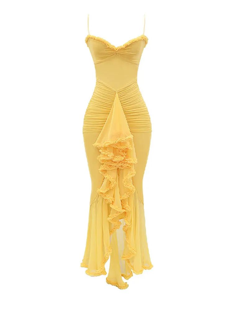 Front Yellow Strapless with a Sweetheart Neckline Dress