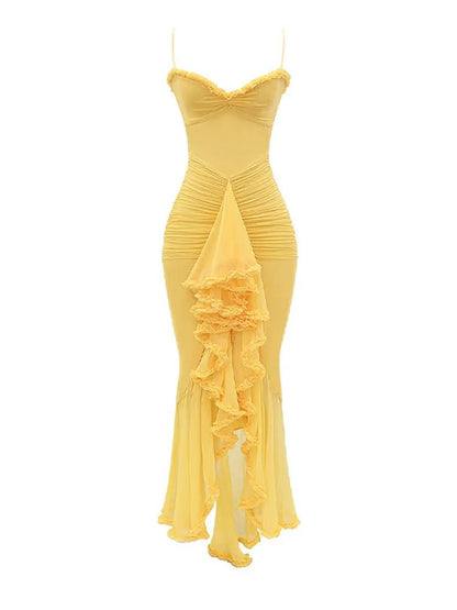 Front Yellow Strapless with a Sweetheart Neckline Dress