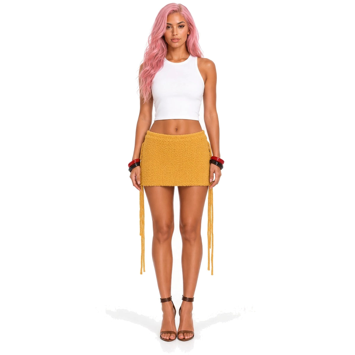 Fuzzy Knit Mini Skirt — yellow front