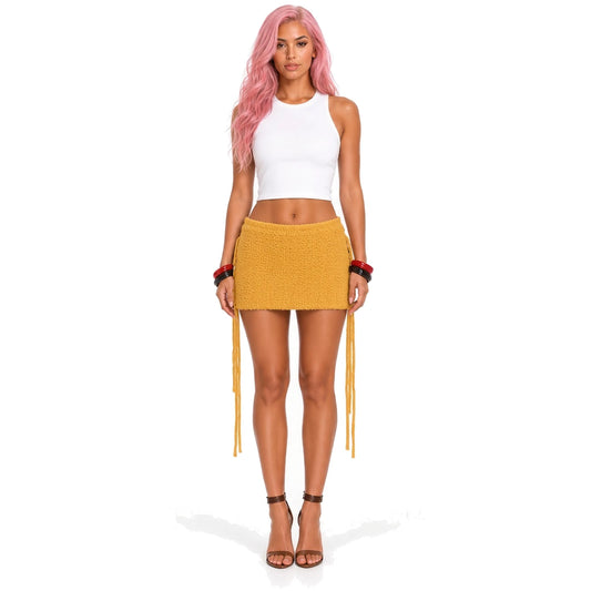 Fuzzy Knit Mini Skirt — yellow front