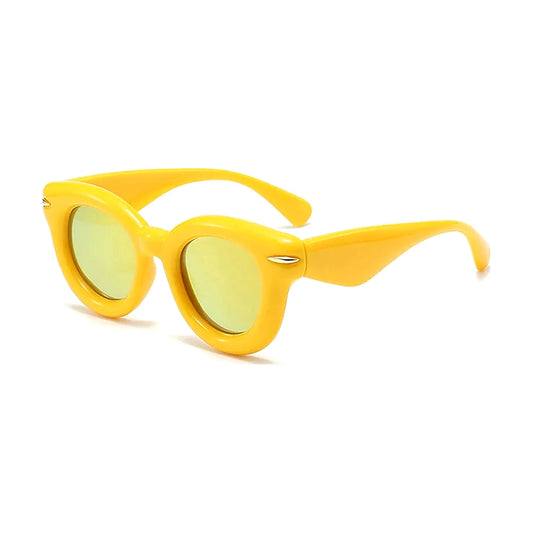 Rivet Oval Sunglasses — Yellow Mirror front