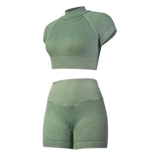 Yoga Crop top with High - Wasted Short Set