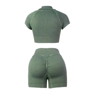 Yoga Crop top with High - Wasted Short Set