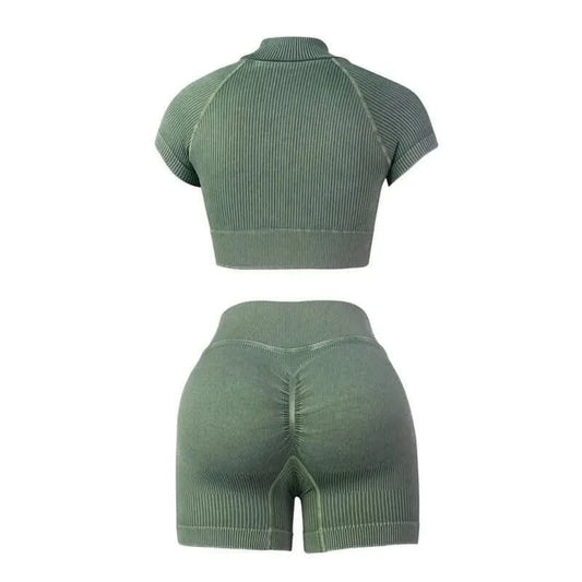 Yoga Crop top with High - Wasted Short Set