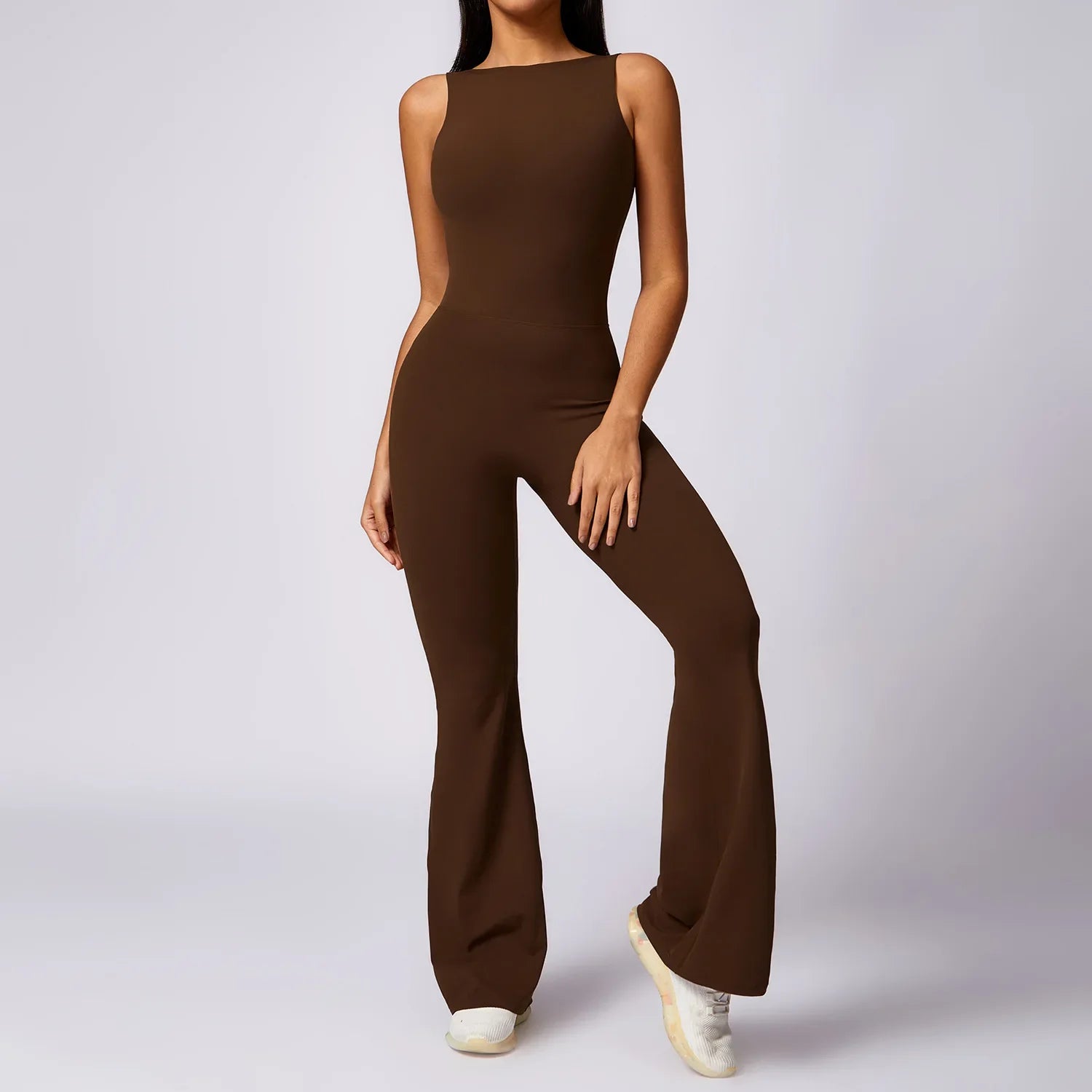 Brown Yoga Flare Jumpsuit