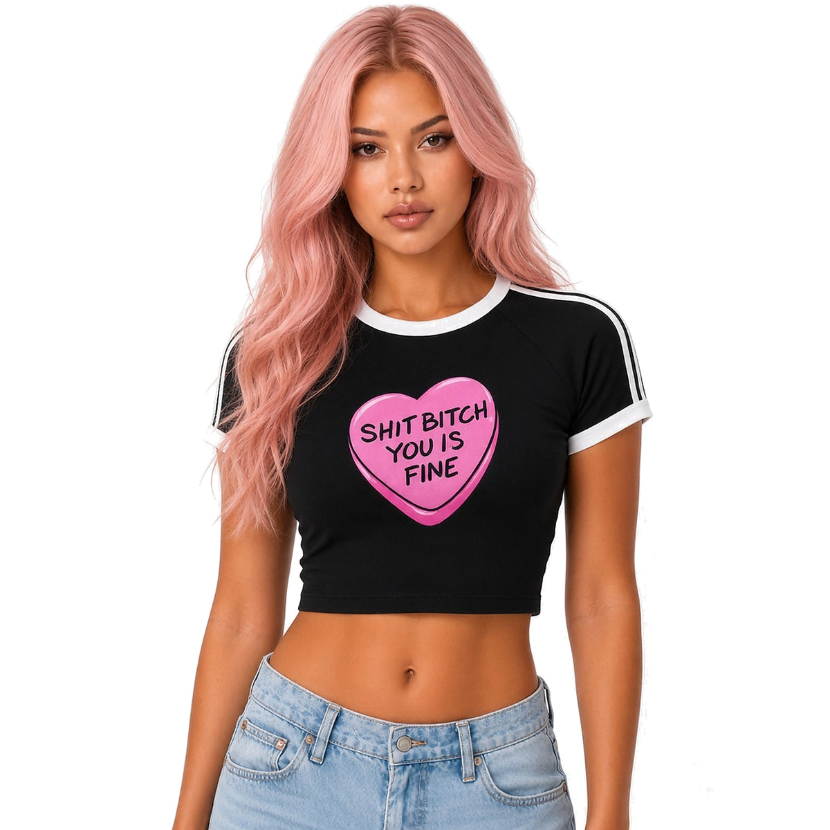 You Is Fine Crop Top — black close-up
