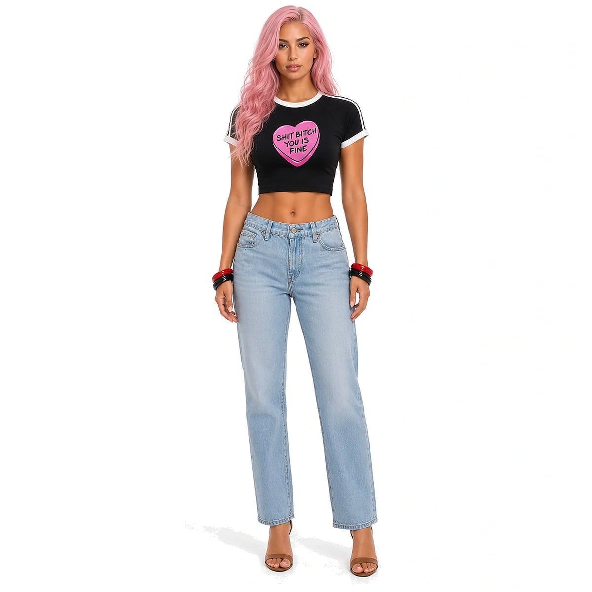 You Is Fine Crop Top — black front