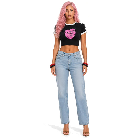 You Is Fine Crop Top — black front