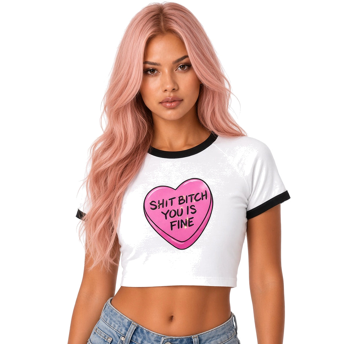You Is Fine Crop Top — white close-up
