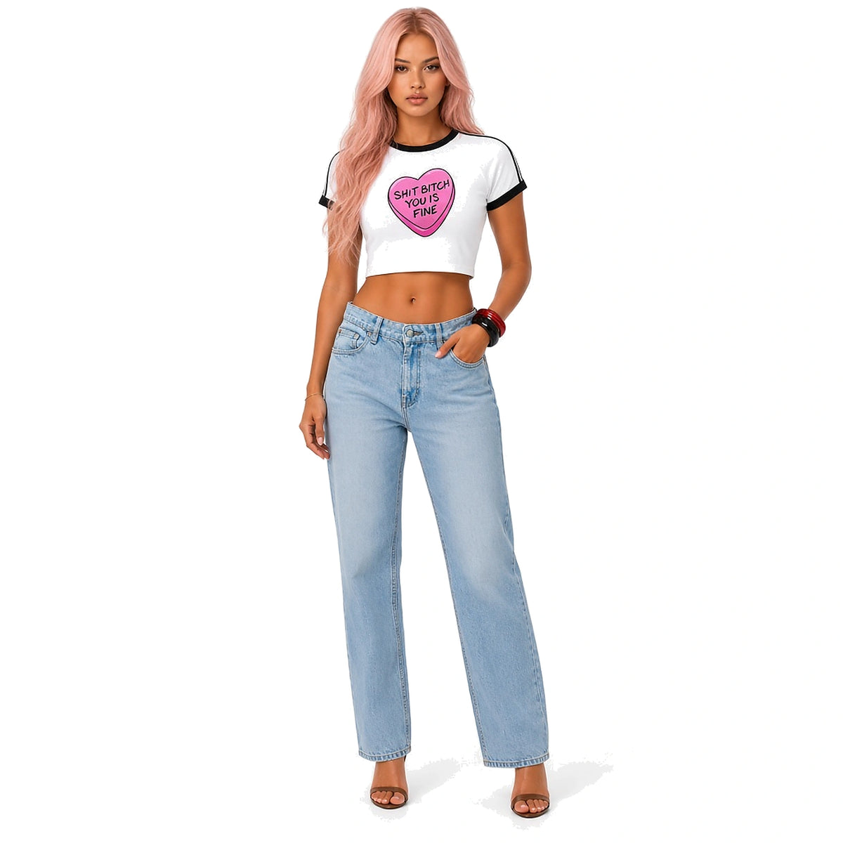 You Is Fine Crop Top — white front