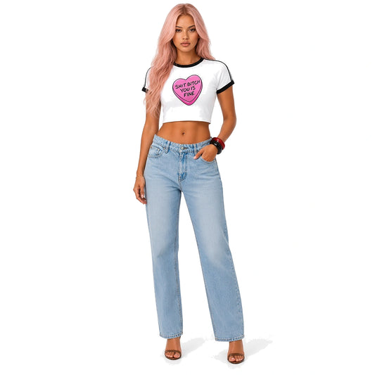 You Is Fine Crop Top — white front