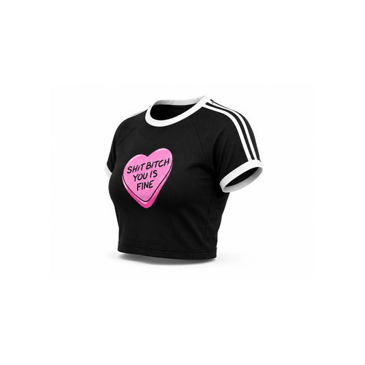 You Is Fine Crop Top — black front angle