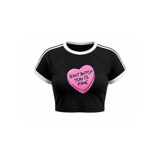 You Is Fine Crop Top — black front