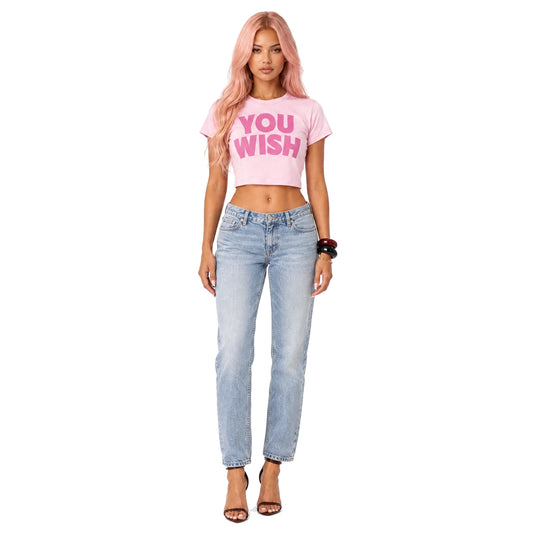 Pink Drop Shoulder Crop Tee Women's Baby Tee — front