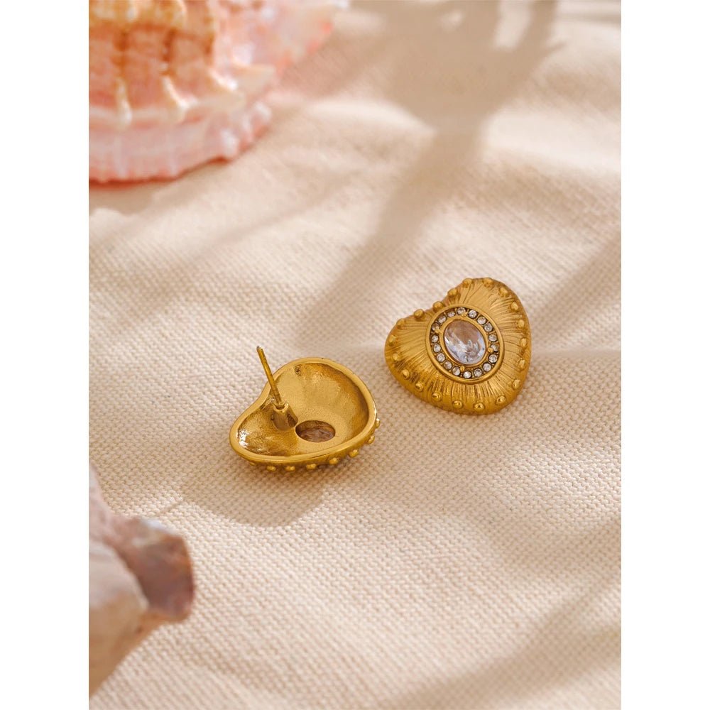 Zirconia Heart Golden Stud Earrings