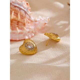 Zirconia Heart Golden Stud Earrings