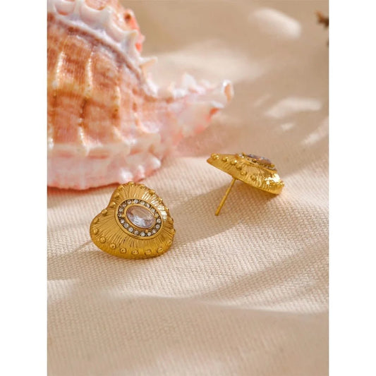 Zirconia Heart Golden Stud Earrings