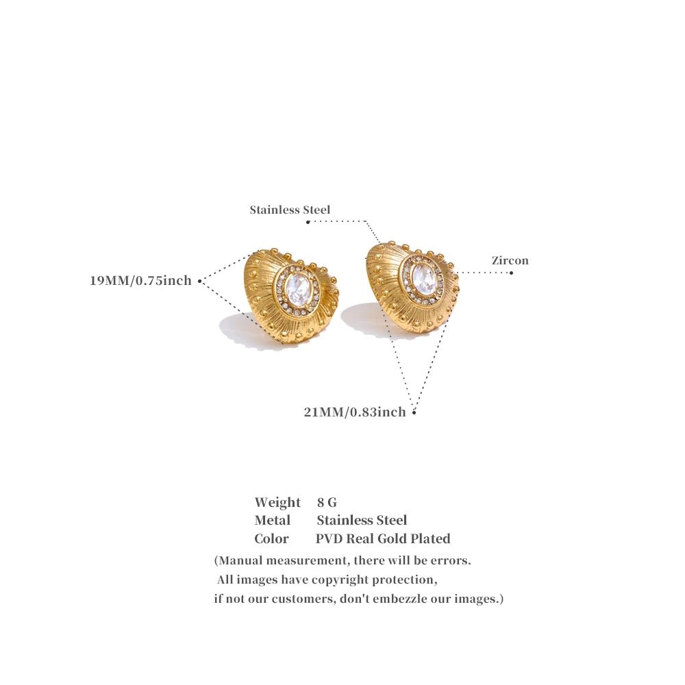 Zirconia Heart Golden Stud Earrings