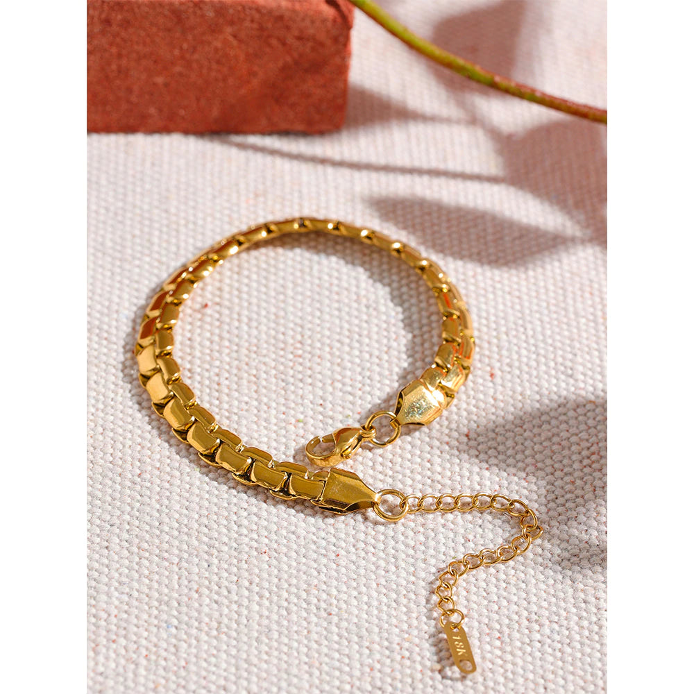 18K Gold Plated Waterproof Statement Metal Texture Thick Chain Stainless Steel Necklace Bracelet Charm Fashion Jewelry