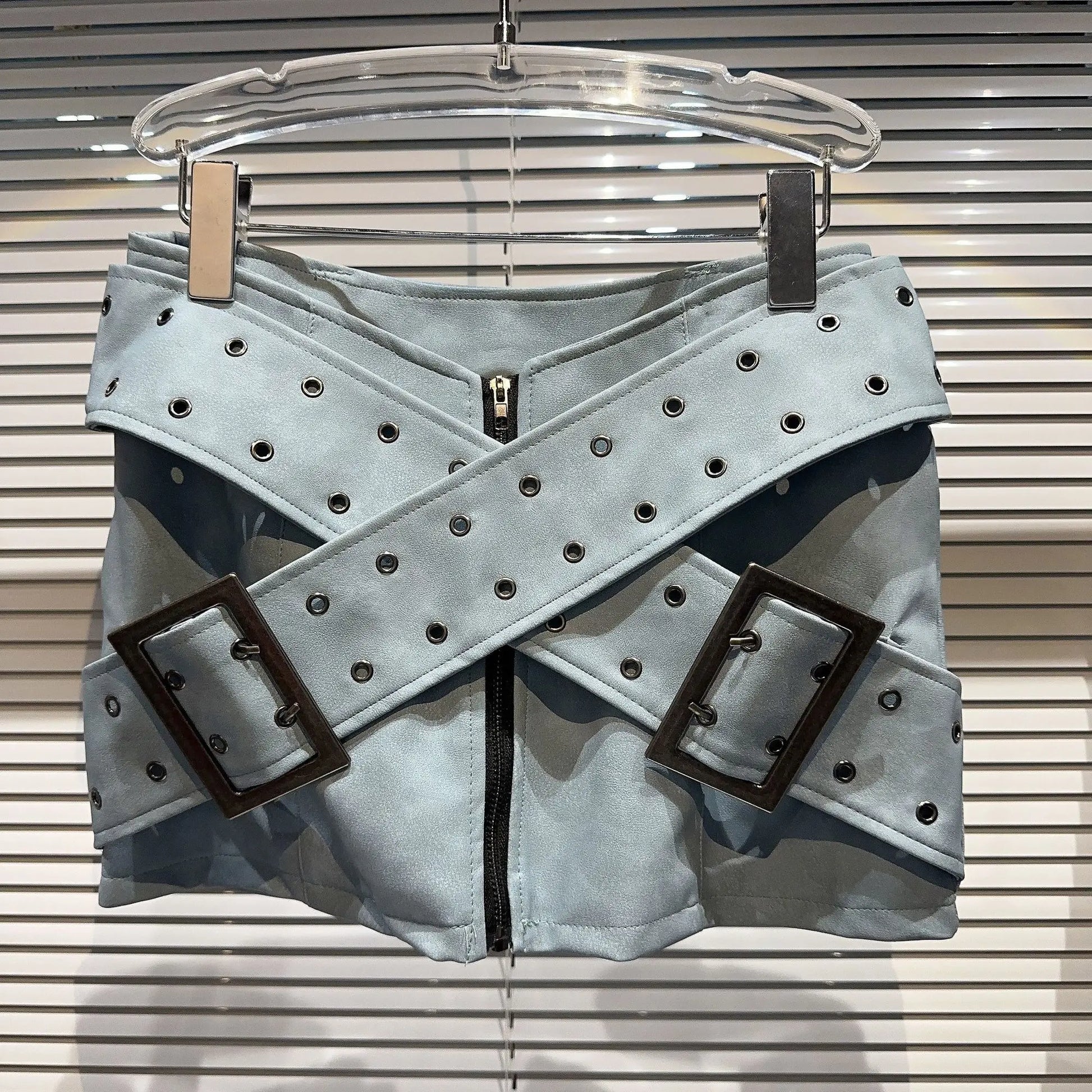 Criss Cross Belt Faux Leather Skirt