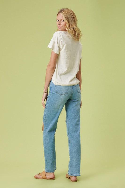 High Rise Distressed Wide Leg Jeans Mabel Love Co