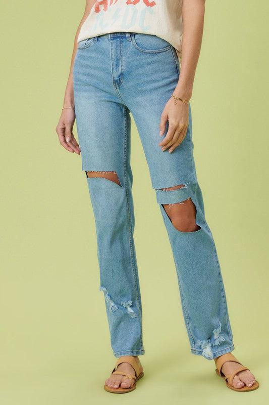 High Rise Distressed Wide Leg Jeans Mabel Love Co