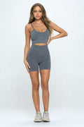 SEAMLESS SLEVELESS CROP TOP AND BIKER SHORTS SET Mabel Love Co