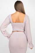 Sparkling Long Sleeves Ruching Back & Skirt Set Mabel Love Co