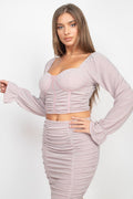Sparkling Long Sleeves Ruching Back & Skirt Set Mabel Love Co