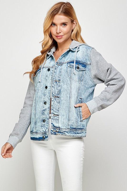 Women's Denim Jacket with Fleece Hoodies, [product type]